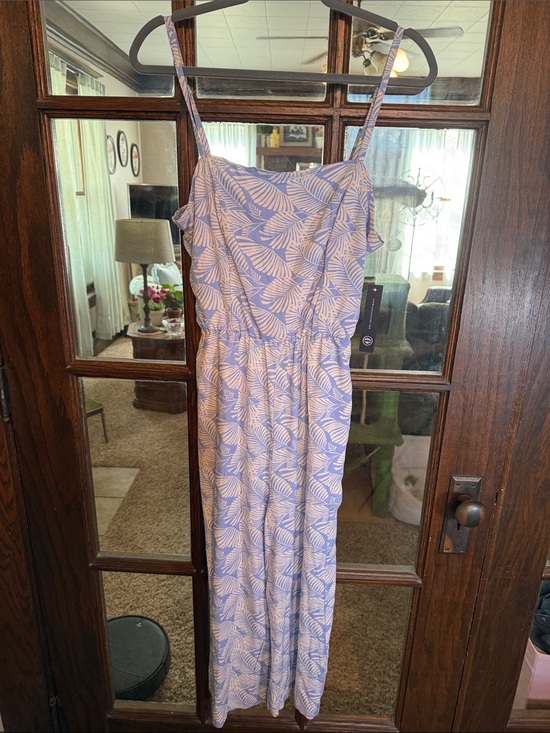 As U Wish Pants - As U Wish Lavender and White Leaf-Print Spaghetti-Strap Jumpsuit